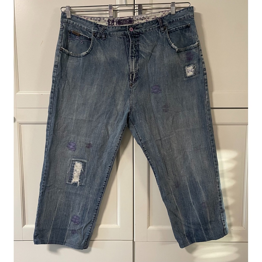 LRG Lifted Research Group Baggy Distressed‎ Jeans Mens 44 Purple Embroidered Y2K